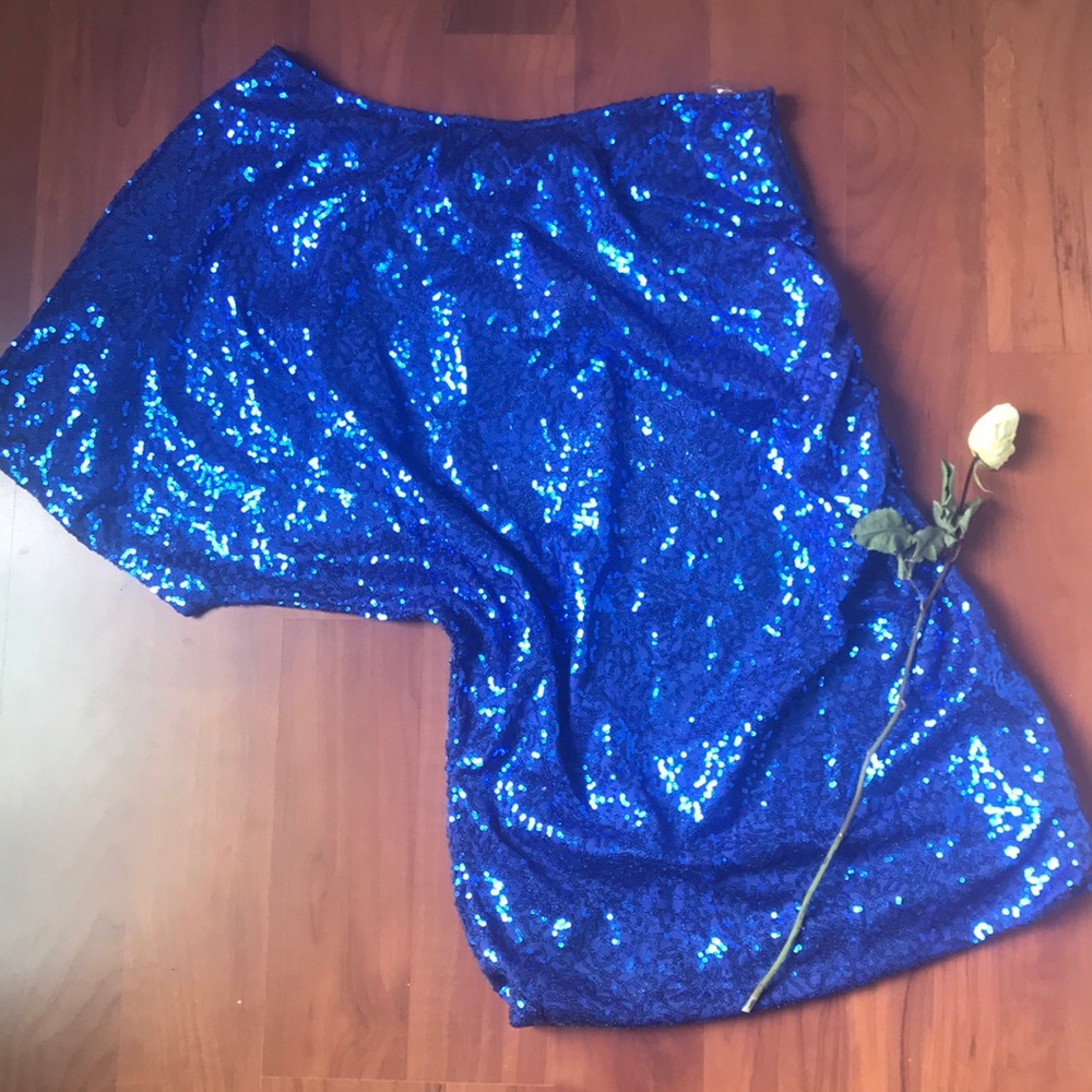 Blue one shoulder sequin dress